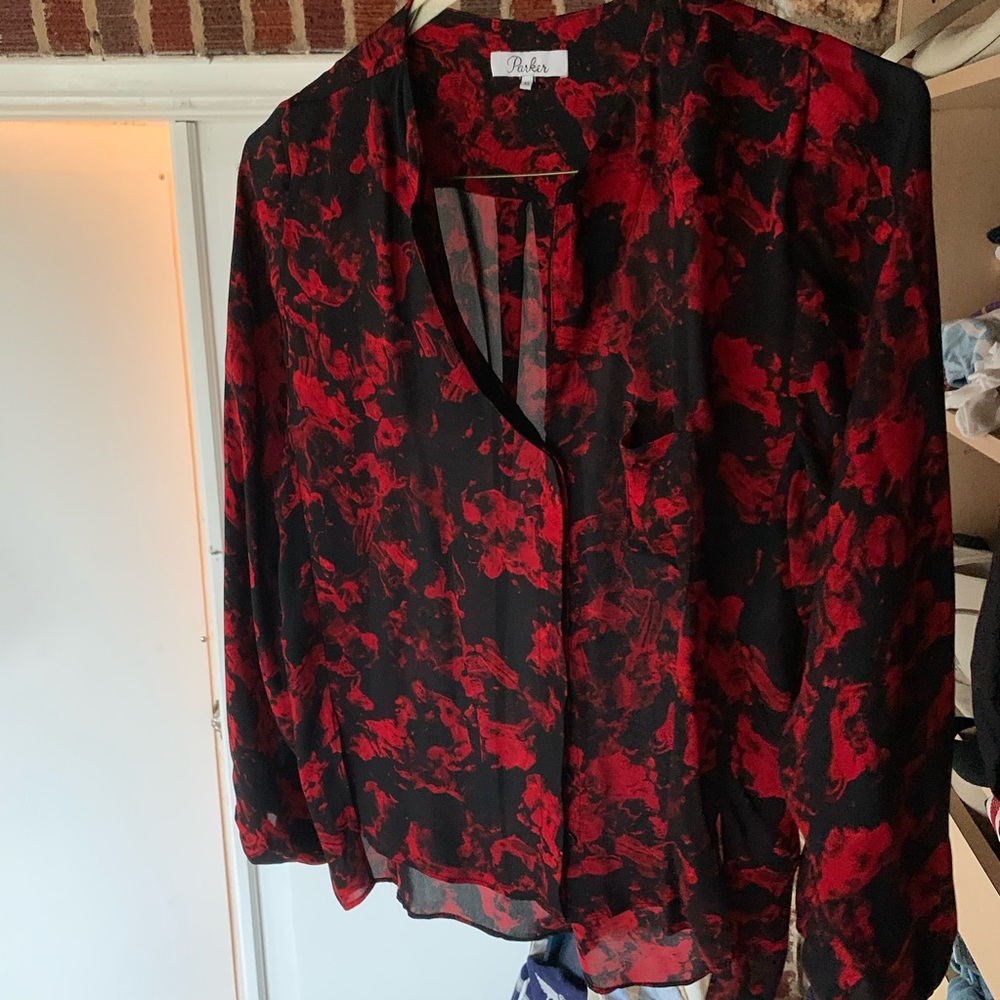 Parker Red and Black print blouse